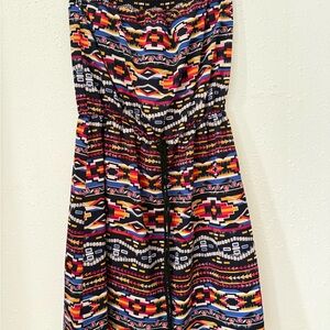 Xhilaration Strapless Maxi Dress in Navy, Red, Yellow & Cream Tribal Print